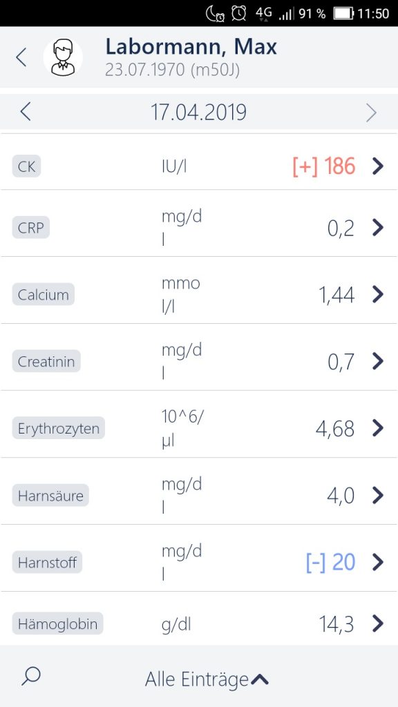 MedicalOffice App Laborwerte Übersicht