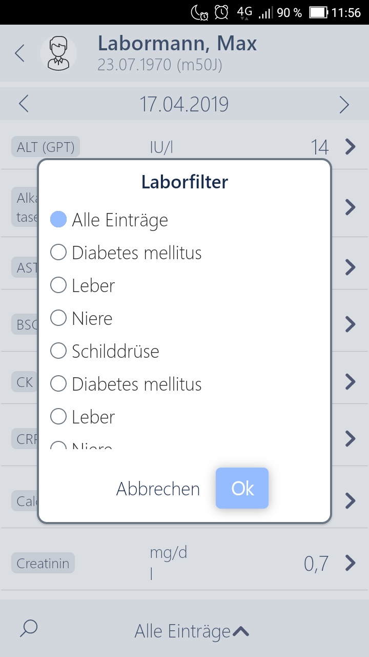 MEDICAL OFFICE Arztsoftware App Filterung Laborwertr