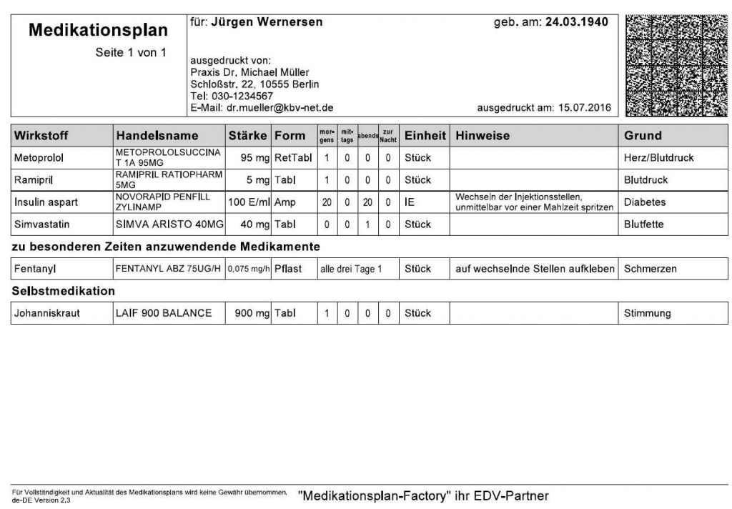 Bundeseinheitlicher Medikationsplan MEDICAL OFFICE Modul Medikament werbefrei