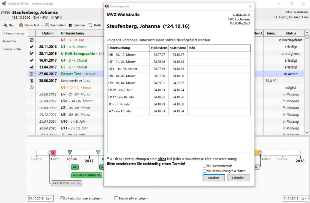 Arztsoftware Pädiatrie MEDICAL OFFICE Vorsorgeplan