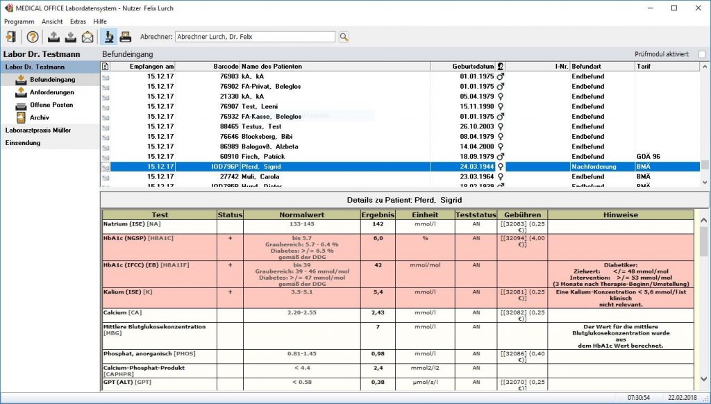 MEDICAL OFFICE Ansicht Labordaten
