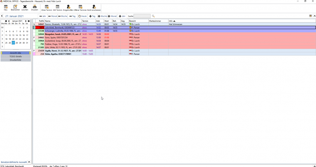 Ansicht Tagesliste in MEDICAL OFFICE