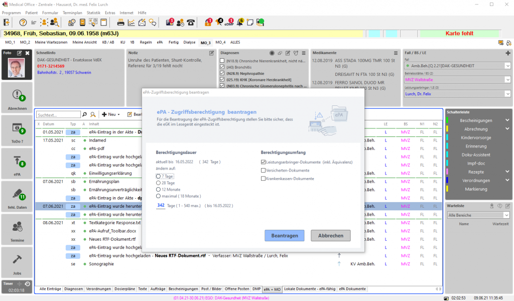 Zugriffsberechtigung ePA in Praxissoftware MEDICAL OFFICE