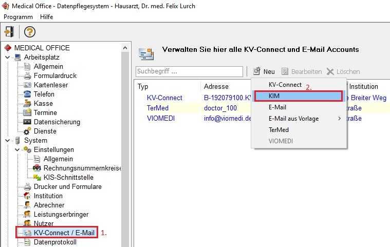 KIM-Dienst in Arztsoftware MEDICAL OFFICE