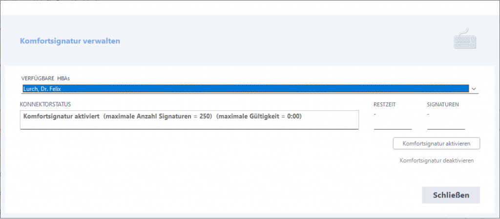 Praxissoftware MEDICAL OFFICE Komfortsignatur verwalten