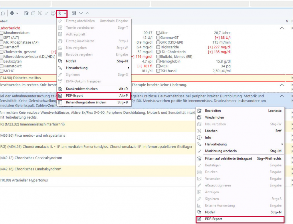 Start des PDF-Exports in MEDICAL OFFICE