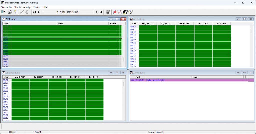 PRaxissoftware MEDICAL OFFICE alte Terminplaner-Ansicht