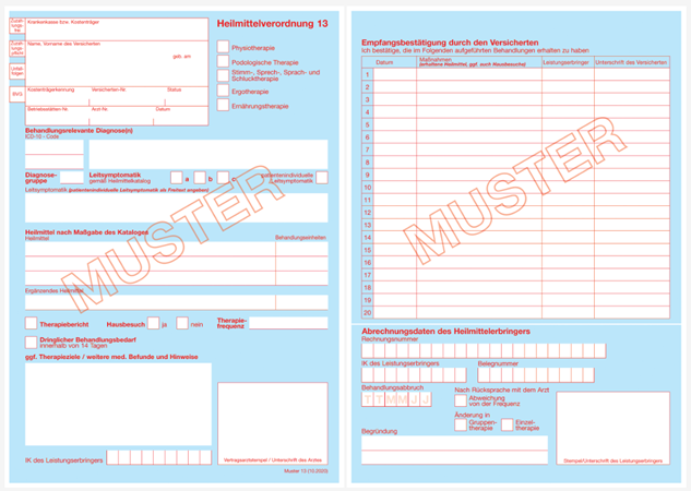 Muster 13 als Heilmittelverordnungsvordruck