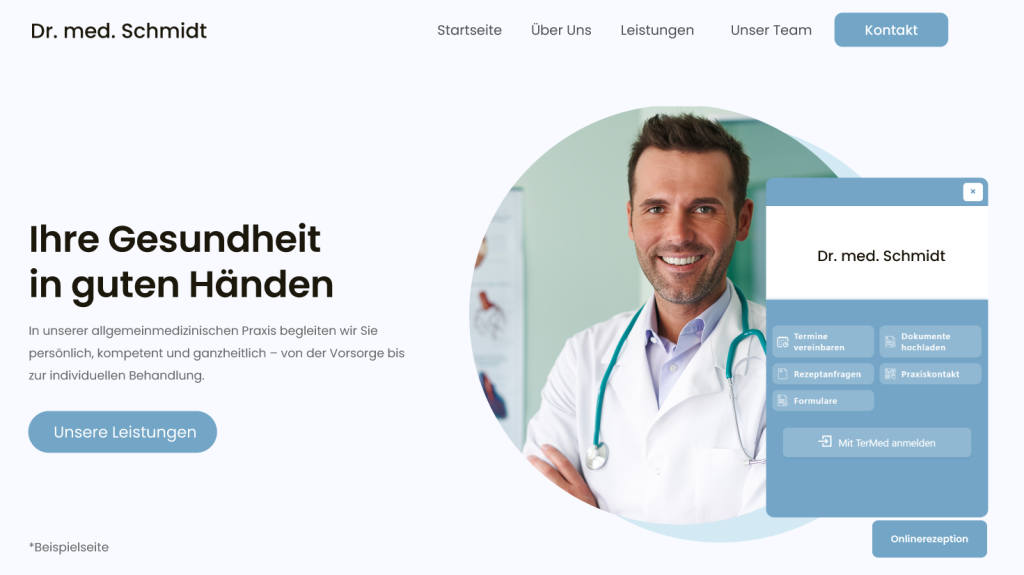 MEDICAL OFFICE Onlinerezeption - eingebunden auf der Praxiswebseite