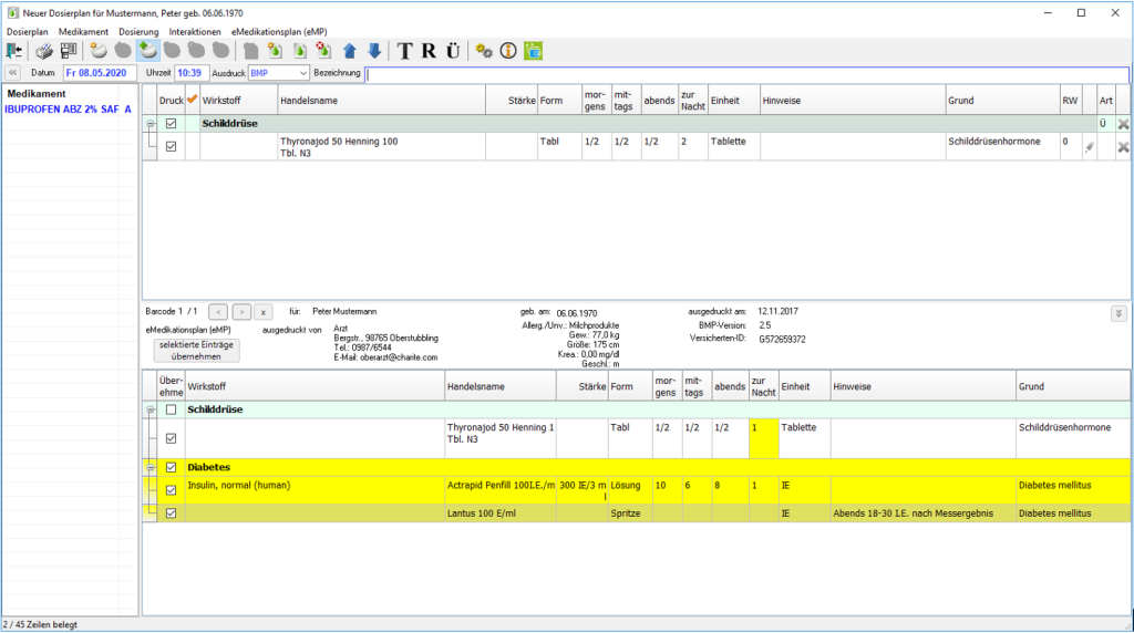 Elektronischer Medikationsplan (eMP) eingebettet in die Arztsoftware