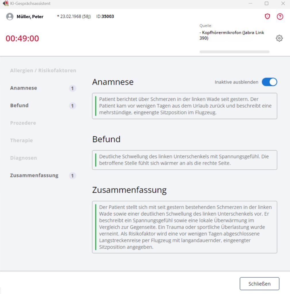 Dokumentationsvorschläge nach der  Übernahme in das Krankenblatt in MEDICAL OFFICE